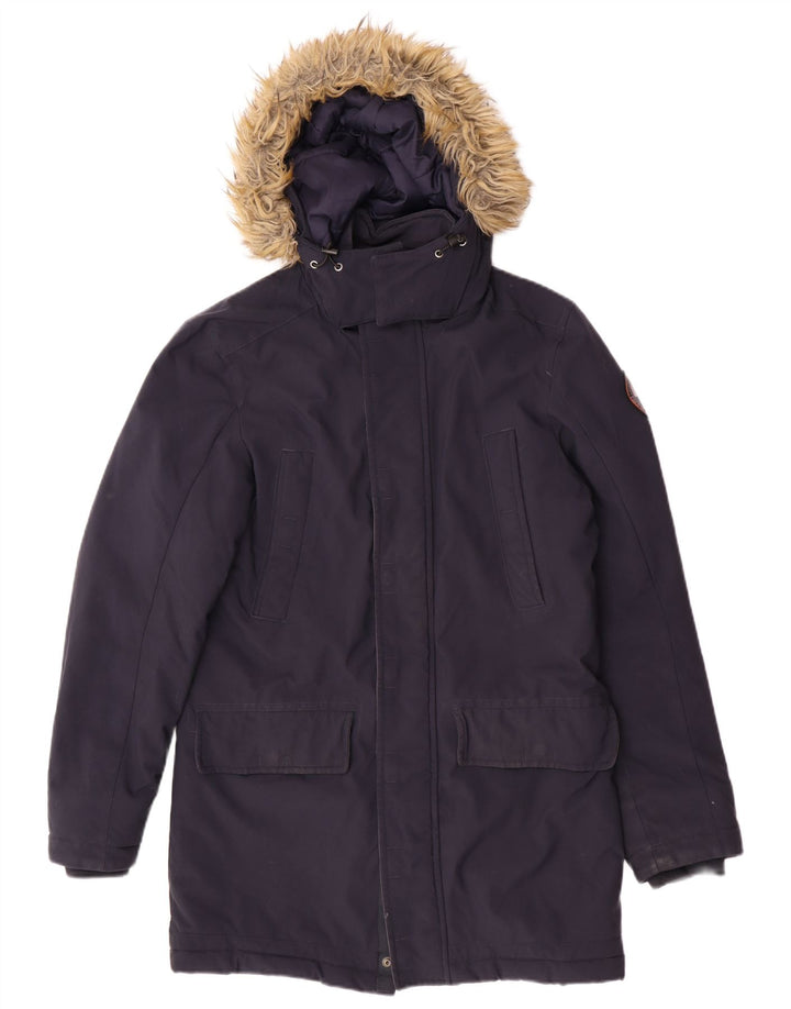 Napapijri Mens Hooded Parka Jacket UK 36 Small Navy Blue Polyamide