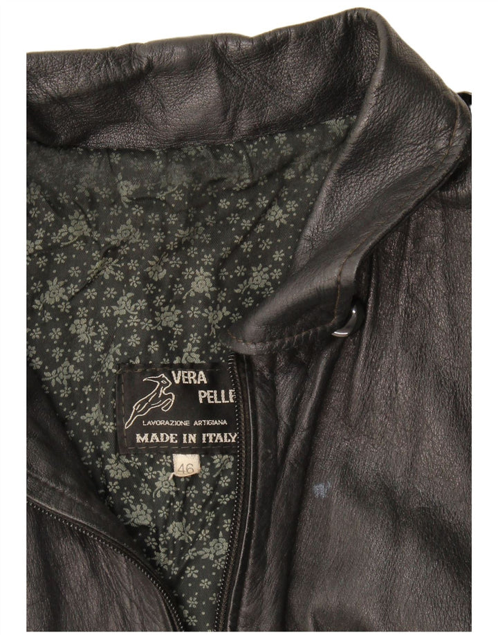 veste en cuir femme vintage IT 46 Grand cuir noir