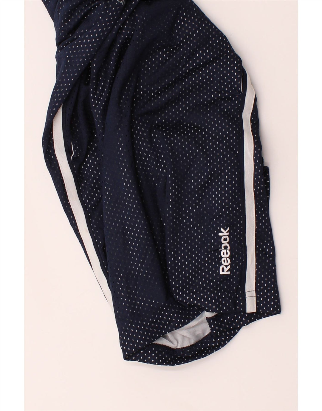 REEBOK Womens Sport Shorts UK 14 Large  Navy Blue Spotted Polyester Vintage Reebok and Second-Hand Reebok from Messina Hembry 