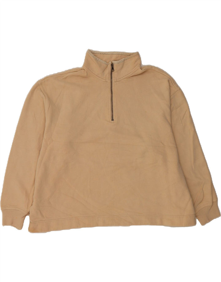 EDDIE BAUER Womens Zip Neck Sweatshirt Jumper UK 20 2XL Beige Cotton Vintage Eddie Bauer and Second-Hand Eddie Bauer from Messina Hembry 