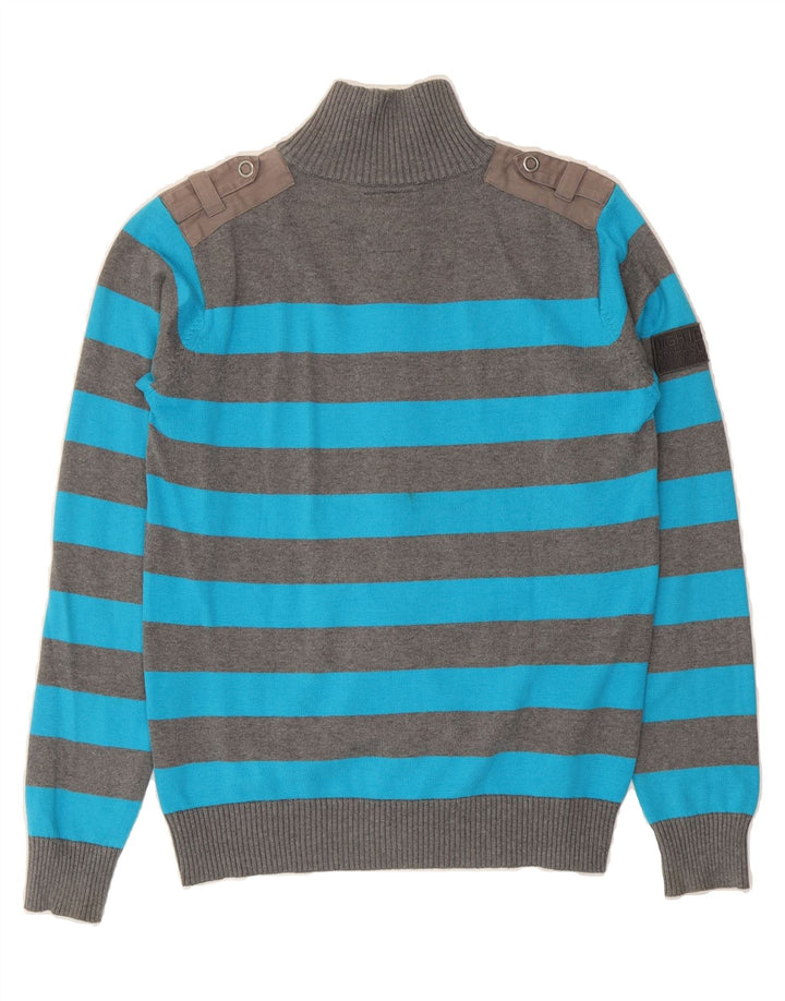 JACK & JONES Mens Cardigan Sweater Small Blue Striped Cotton Vintage Jack & Jones and Second-Hand Jack & Jones from Messina Hembry 