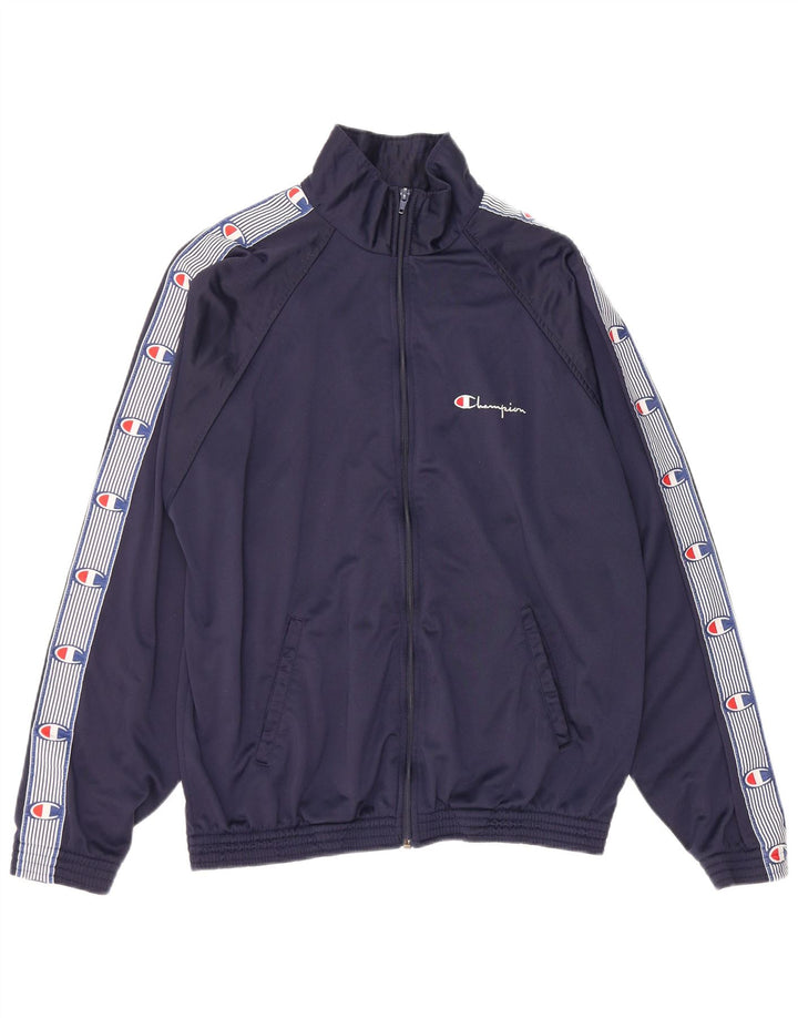Champion Womens Graphic Tracksuit Top Jacket UK 18 XL Navy Blue Polyester