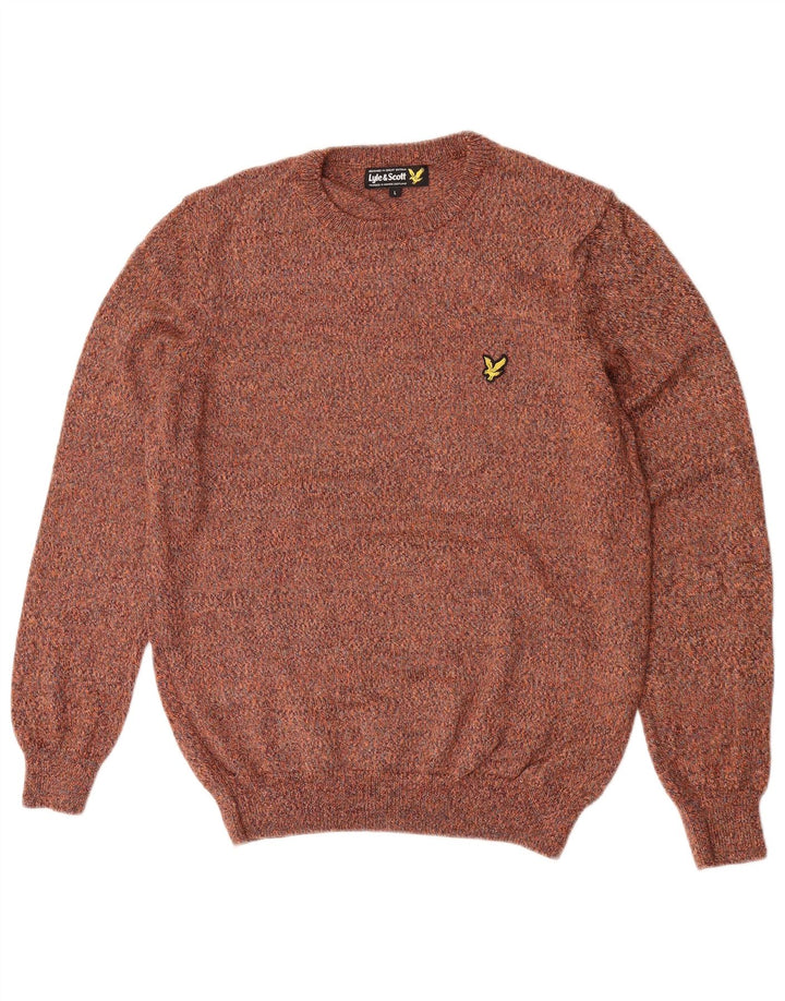 Lyle & Scott Herre sweater med rund hals, stor brun flækket uld