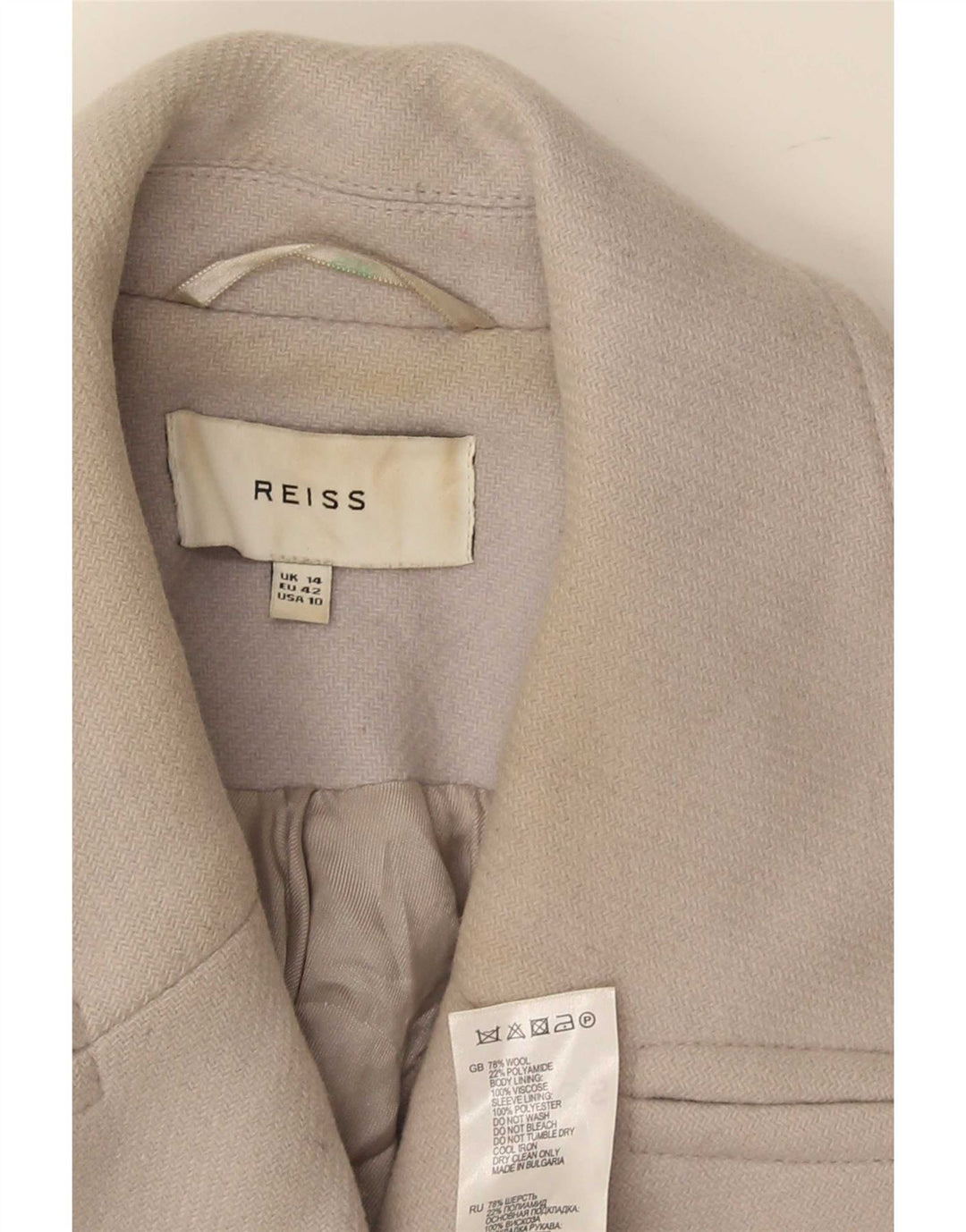 Reiss Женское короткое двубортное пальто UK 14 большое серое шерстяное
