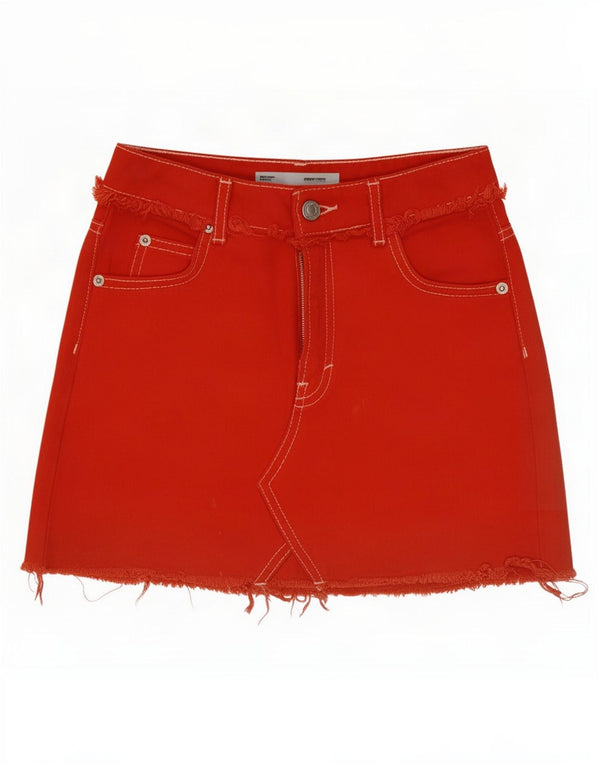 Topshop Womens Petite Mini Denim Rock UK 4 XS W26 Orange Baumwolle