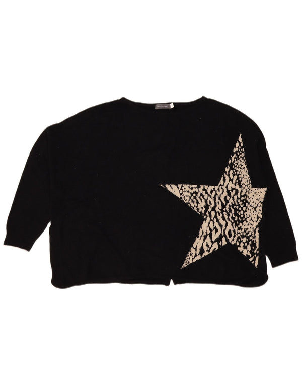 MINT FLØJEL Dame grafisk bådhals sweater UK 16 Large Black