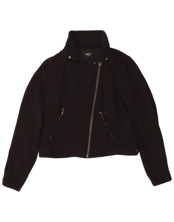 Oasis Womens Crop Biker Jacket UK 12 Medium Black Polyester