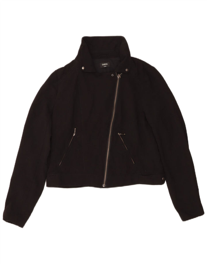 Oasis Veste de motard courte pour femme UK 12 Medium Noir Polyester