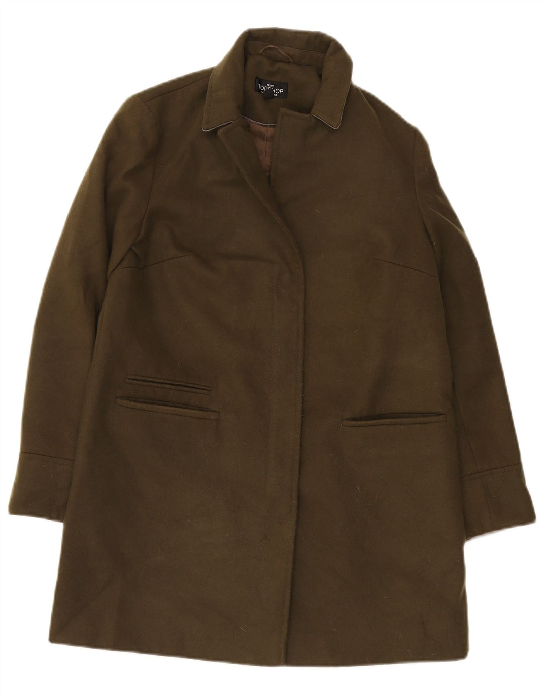 Topshop Womens Petite Overcoat UK 8 Small  Khaki Polyester