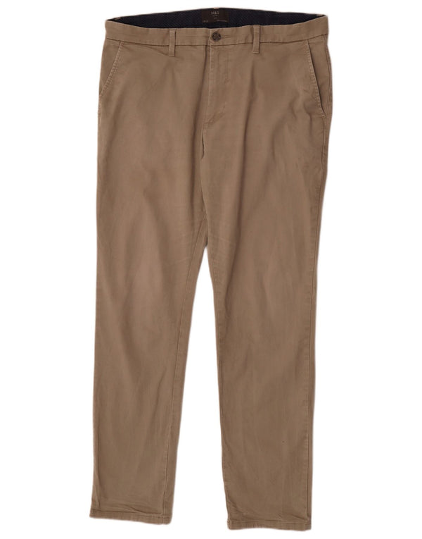 Marks & Spencer Mens Slim Chino Trousers W36 L31 Beige Cotton