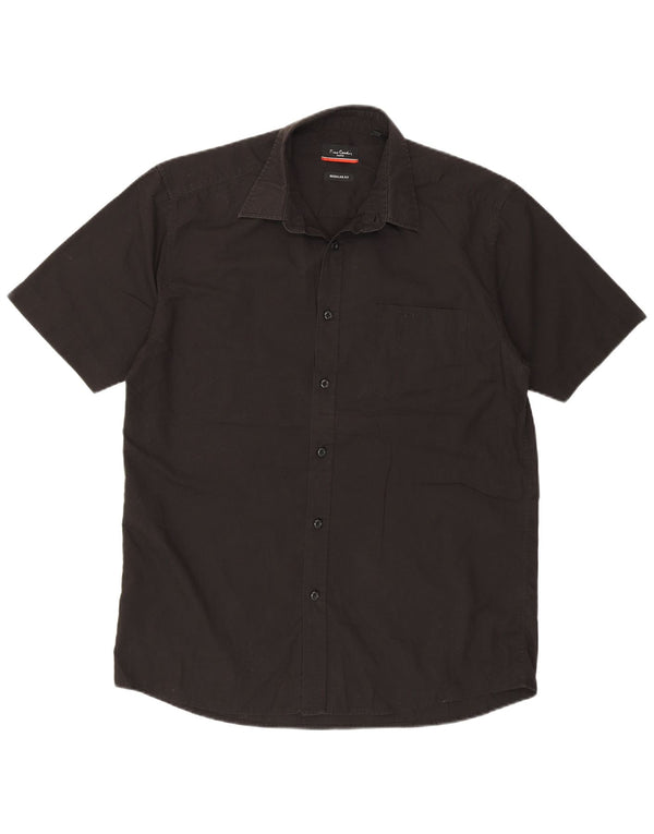 Pierre Cardin Herre kortærmet Regular Fit skjorte medium sort polyester