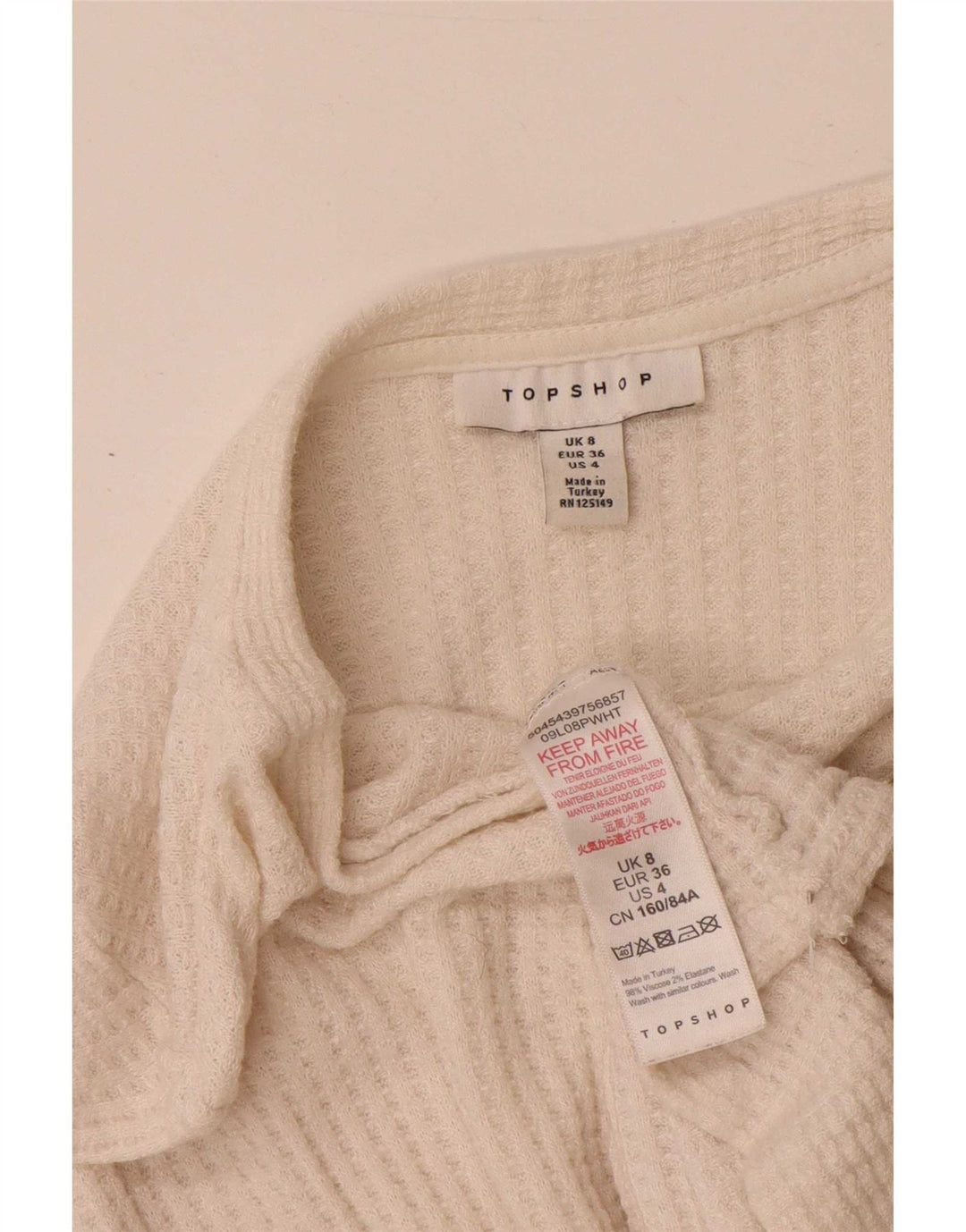 Topshop Womens Crop Top Long Sleeve UK 8 Small  White Viscose