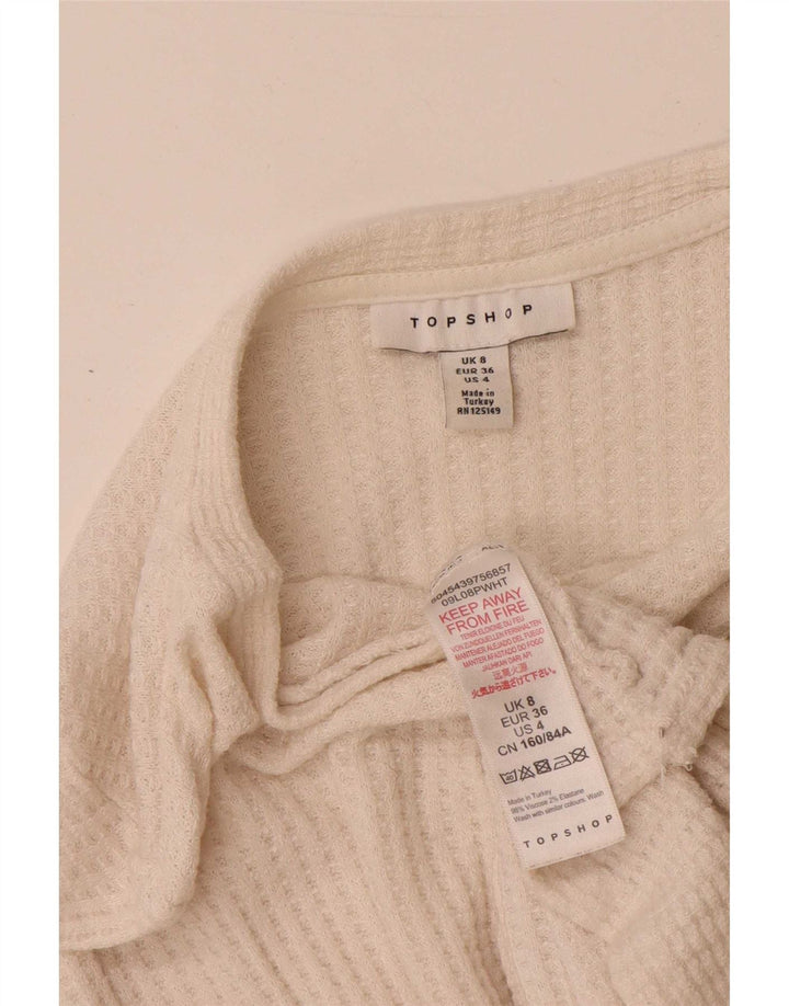 Topshop Womens Crop Top Long Sleeve UK 8 Small  White Viscose