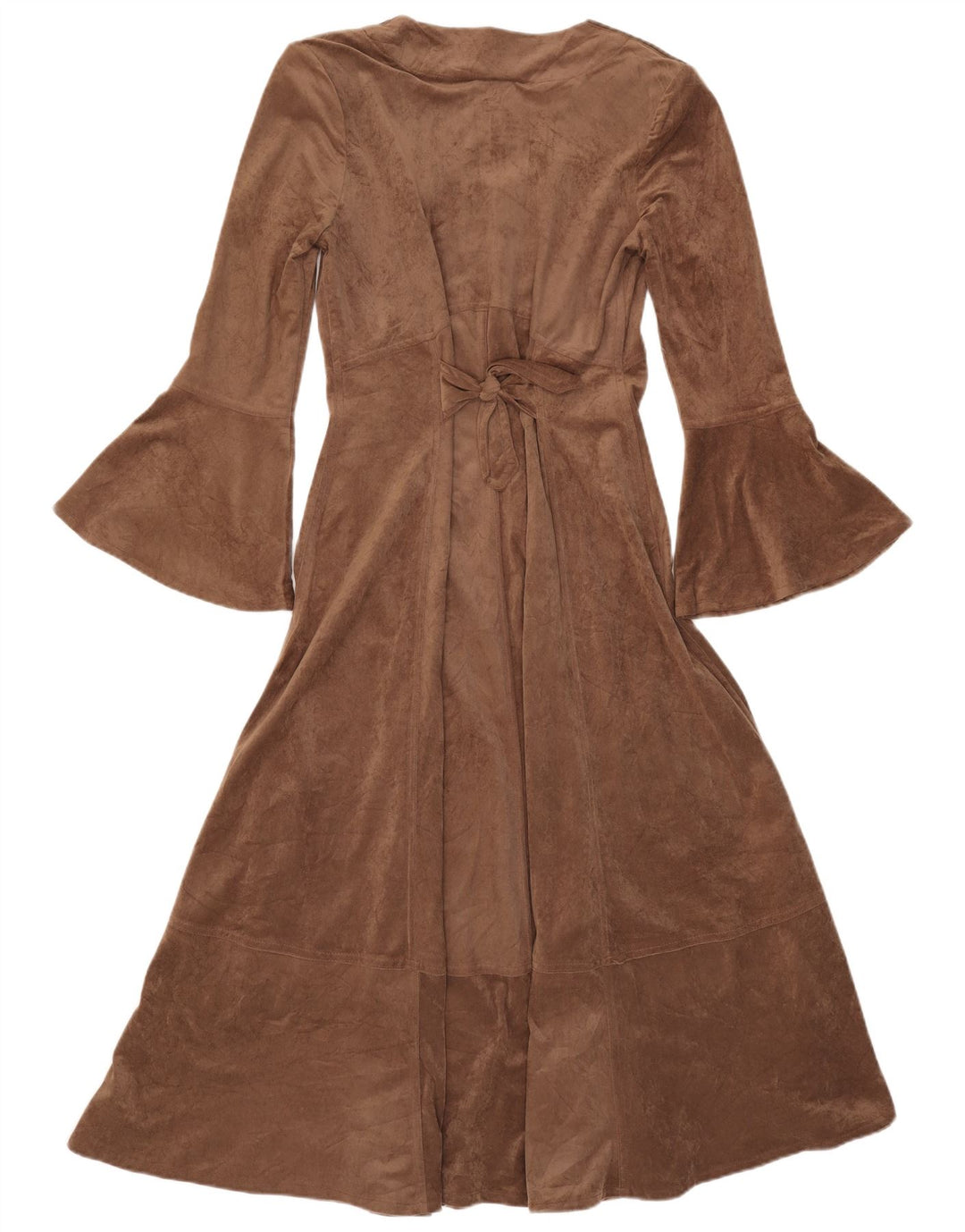 Vintage Dame Maxi Langærmet A-Line Kjole UK 12 Medium Brun Polyester