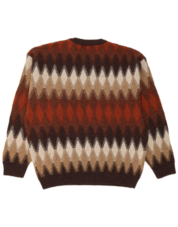 Vintage Boys Crew Neck Jumper Suéter 13-14 Años Marrón Argyle/Diamond