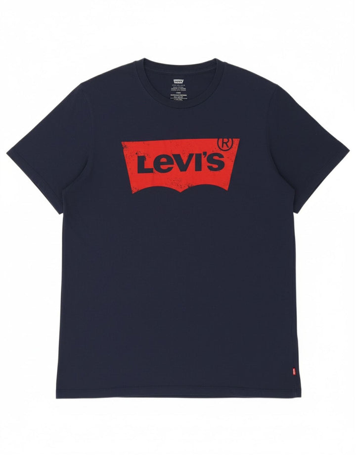 LEVI'S Mens Graphic T-Shirt Top Large Navy Blue Cotton
