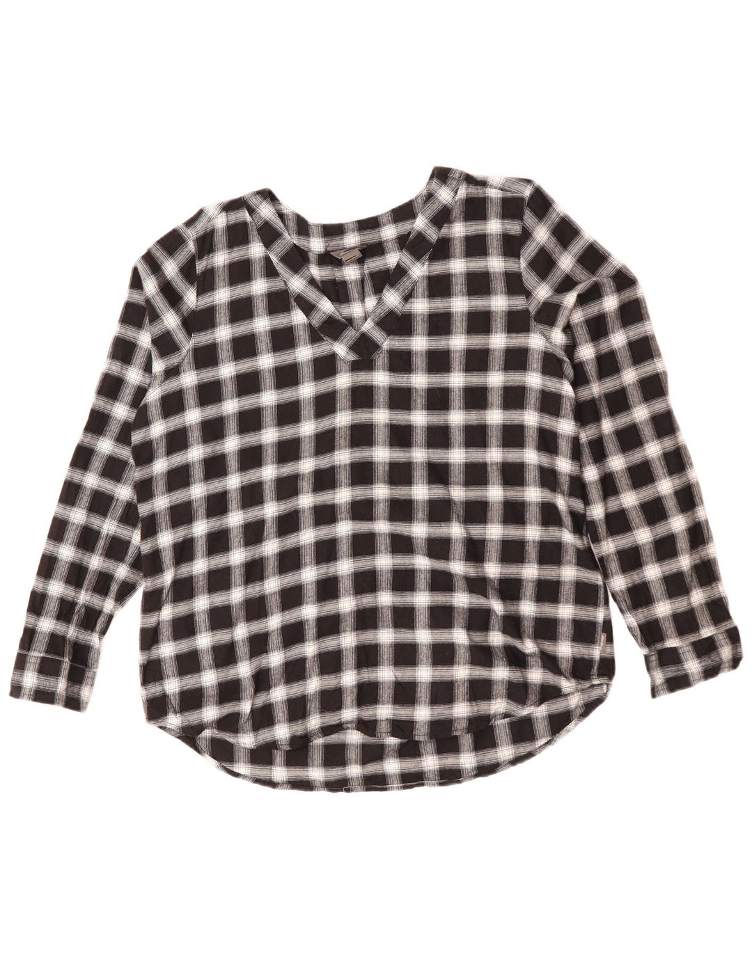 Eddie Bauer Womens Loose Fit Pullover Shirt UK 14 Medium Black Check Cotton