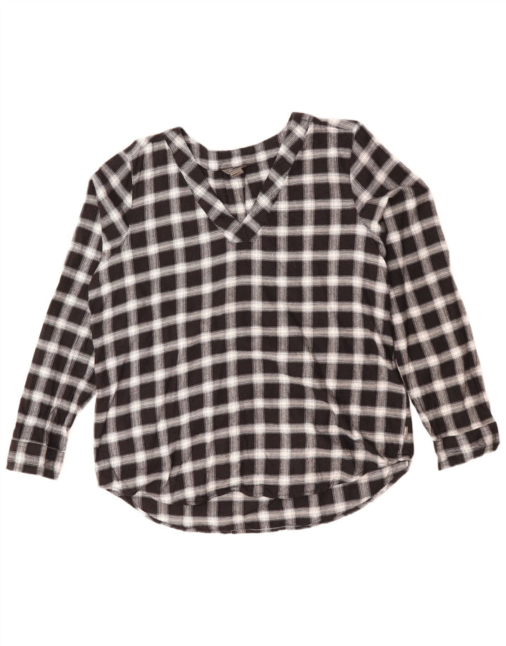 Eddie Bauer Womens Loose Fit Pullover Shirt UK 14 Medium Black Check Cotton