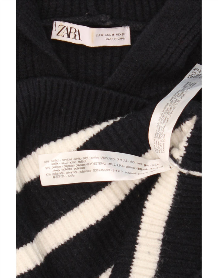 Zara Womens Hooded Oversized Jumper Sweater UK 14 Medium Black Striped