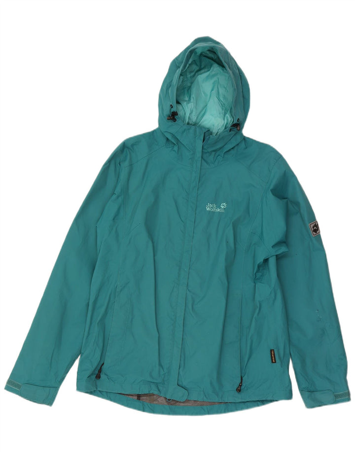 Jack Wolfskin Womens Hooded Rain Jacket UK 18 XL Turquoise Polyamide