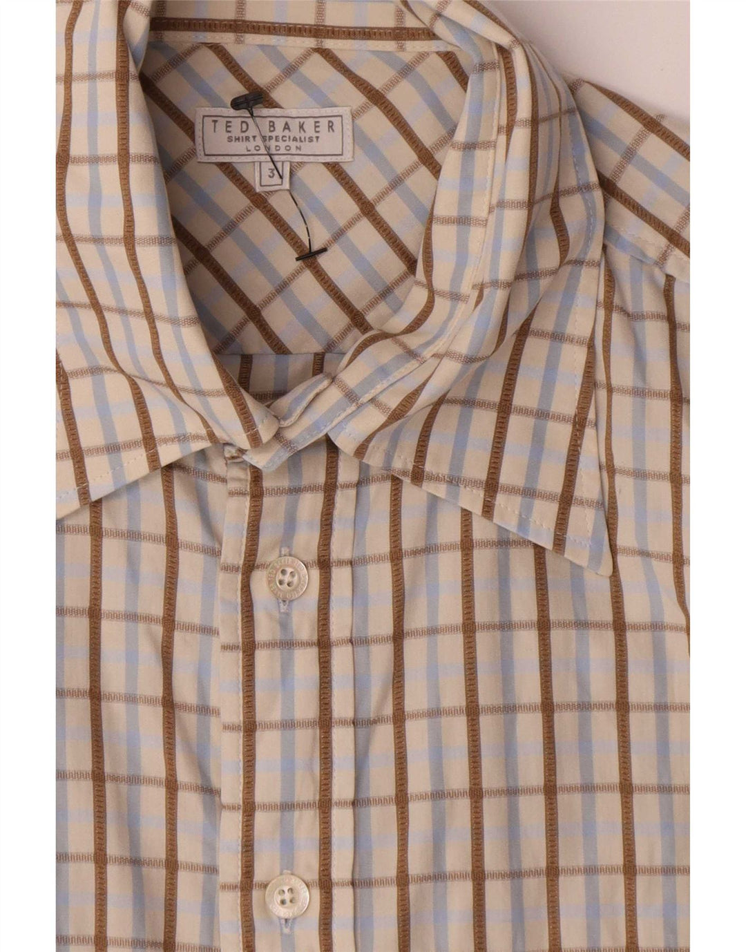 Ted Baker Mens Shirt Size 3 Medium Beige Check Cotton
