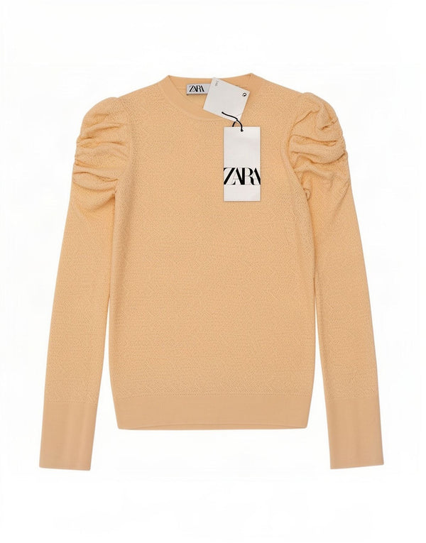 Top Zara da donna a maniche lunghe UK 12 Viscosa beige medio
