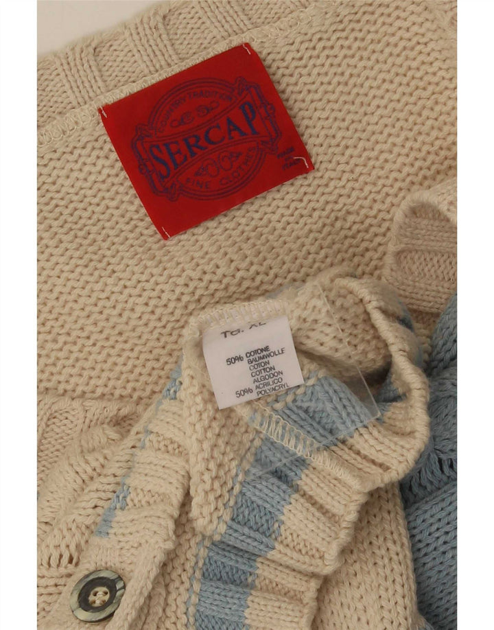 Sercap Herre Cardigan Sweater XL Beige Colourblock Bomuld