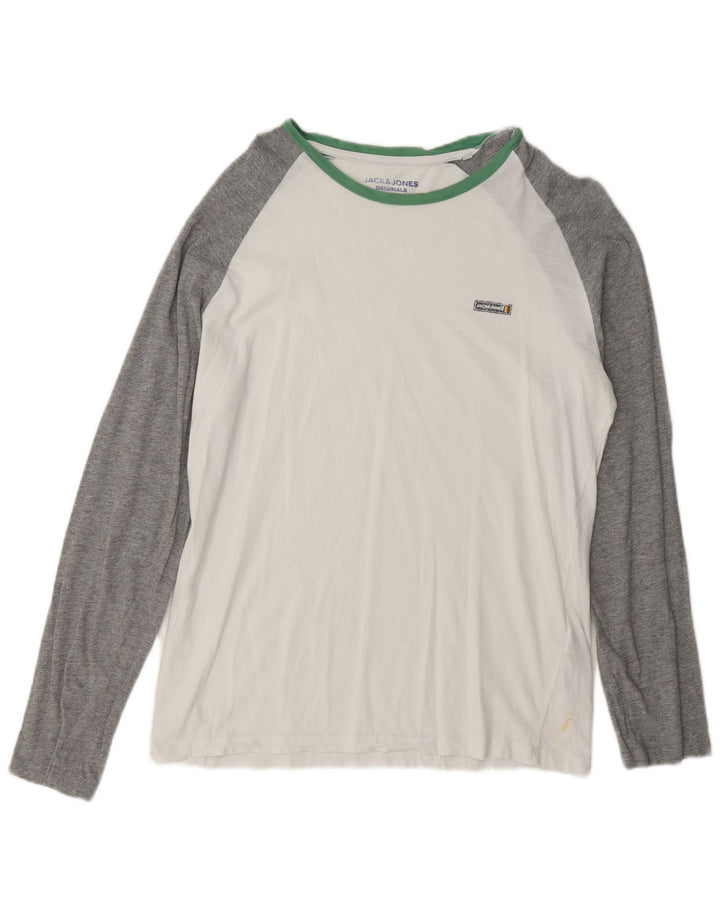 Jack & Jones Hombre Regular Fit Top Manga Larga Color Block Blanco Grande