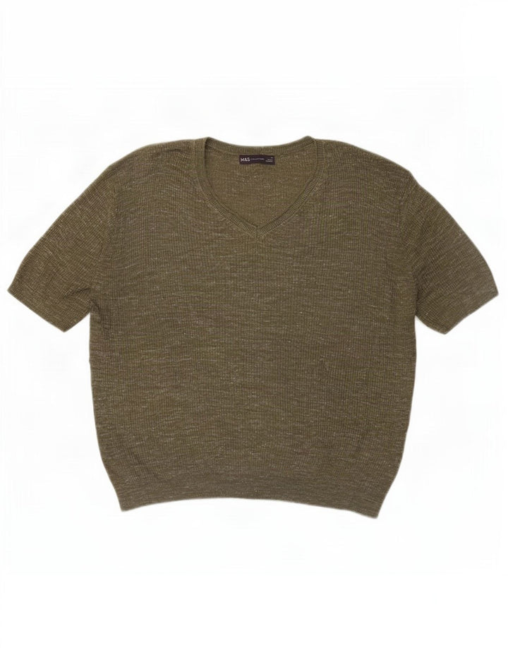 Marks & Spencer Damen-Pullover mit V-Ausschnitt, Gr. 14, Mittelgrün