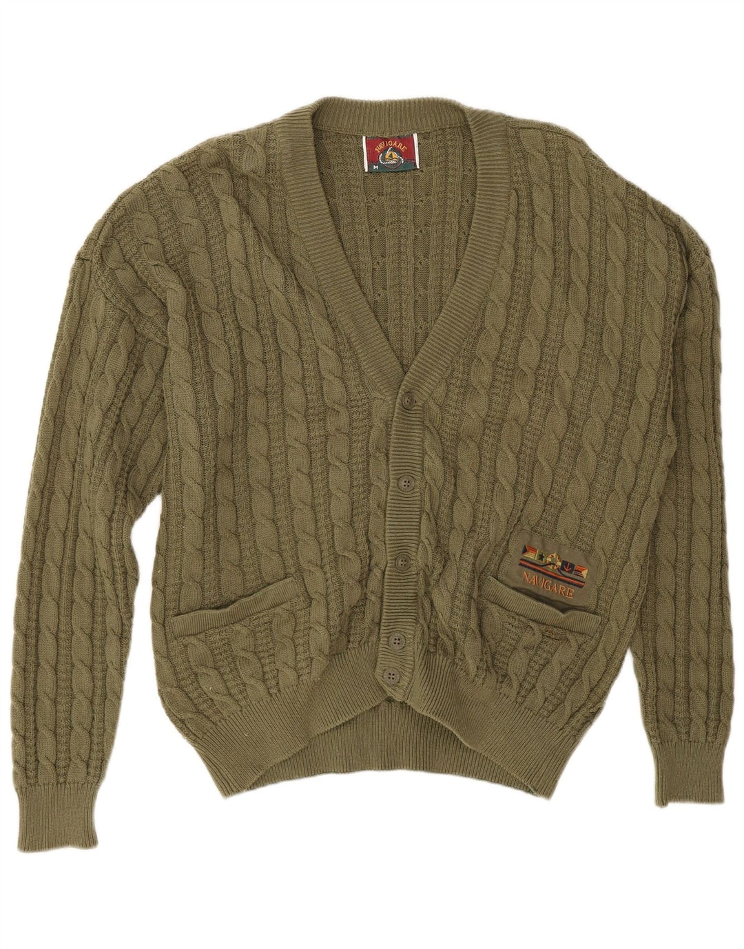 Navigare Mens Cardigan Sweater Medium Khaki