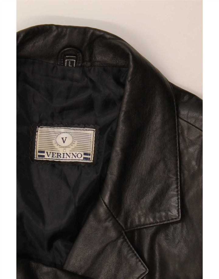 vintage Femme 5 Boutons Veste Blazer En Cuir UK 14 Grand Noir