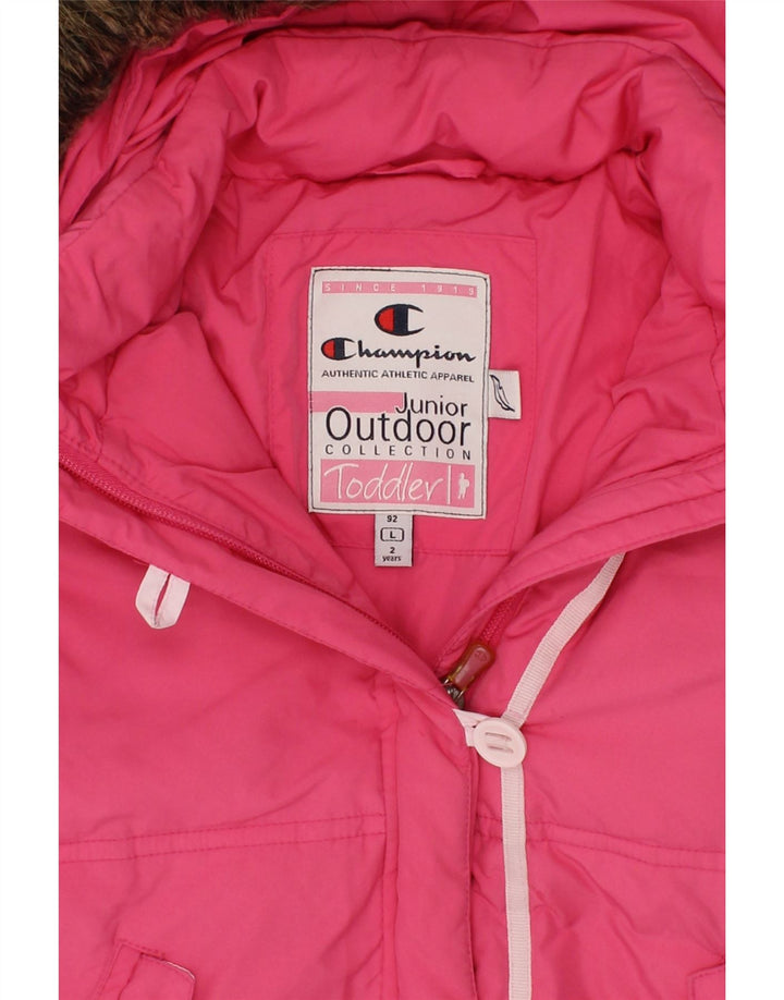 CHAMPION Baby Girls Hooded Padded Jacket 18-24 Months Large  Pink Vintage Champion and Second-Hand Champion from Messina Hembry 