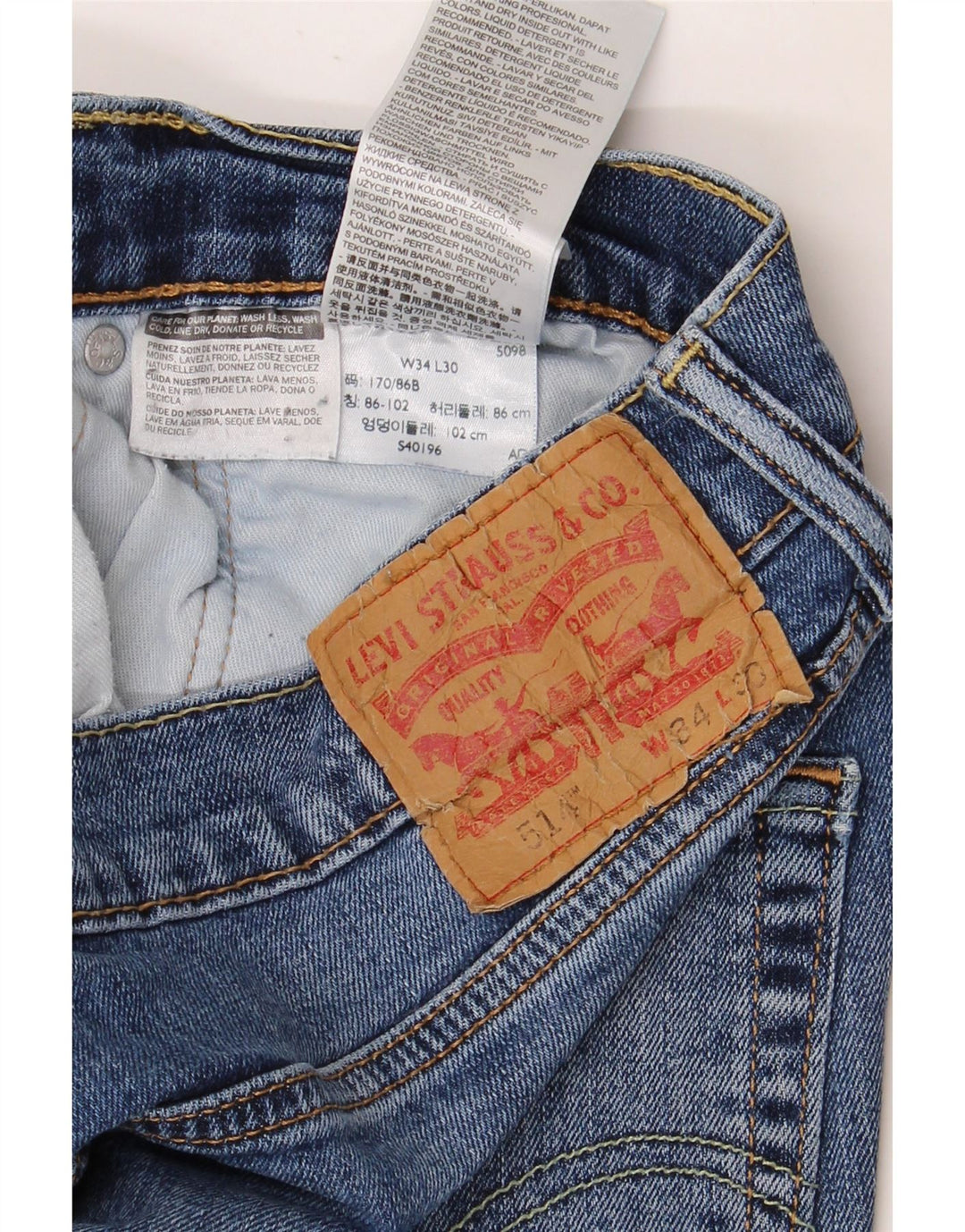 LEVI'S Mens 514 Distressed Straight Jeans W34 L27 Blue Cotton