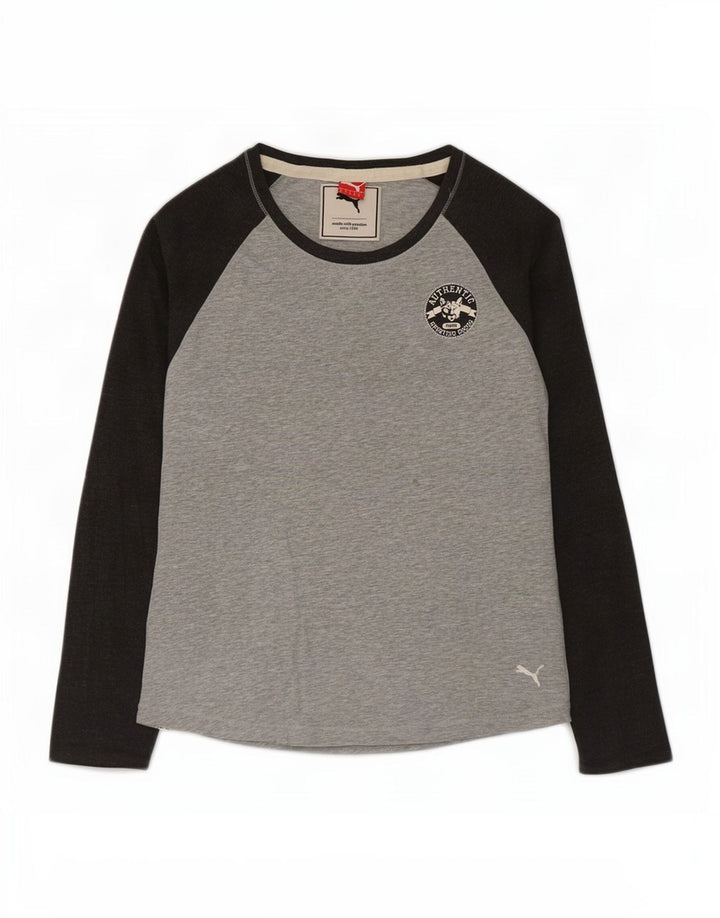 Puma Womens Top Long Sleeve UK 12 Medium Grey Colourblock Cotton