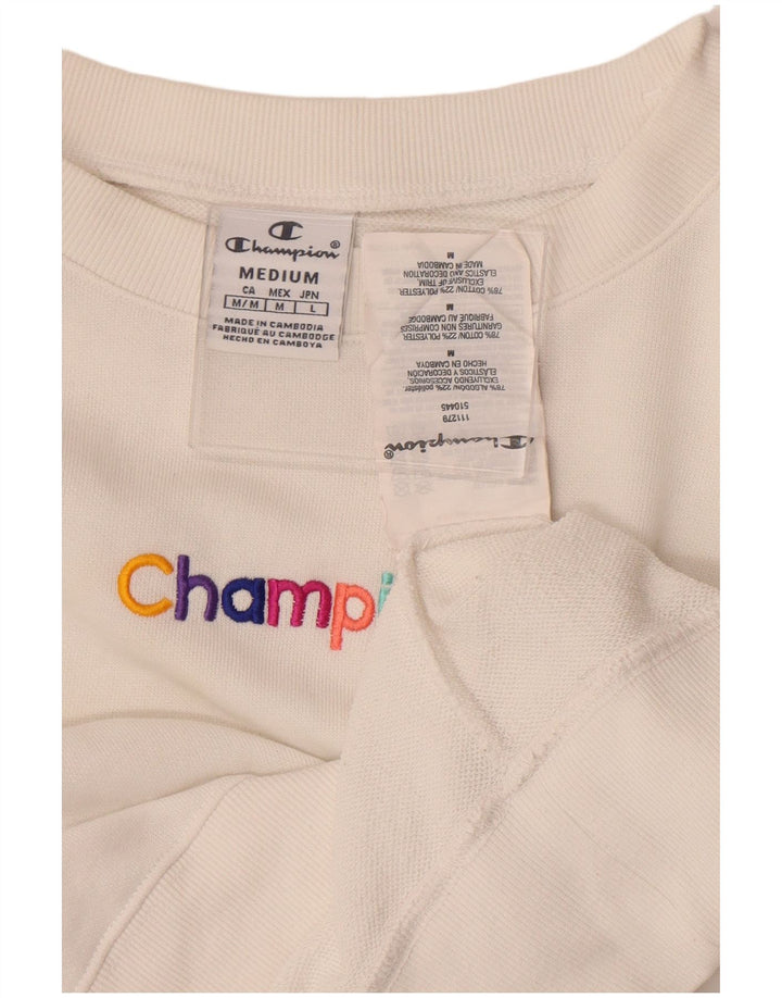 Champion Womens Crop Sweatshirt Jumper UK 14 Medium Off White Cotton