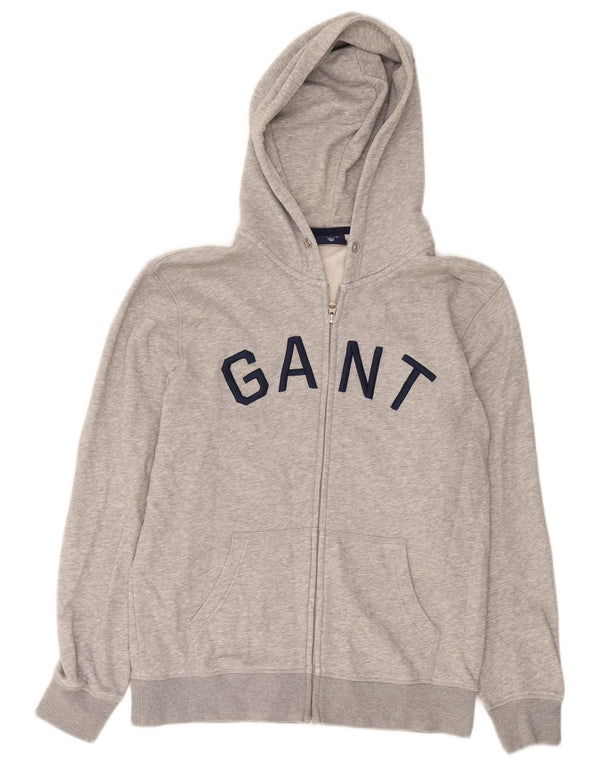 Gant Mens Graphic Zip Hoodie Sweater Large Grey Flecked Cotton