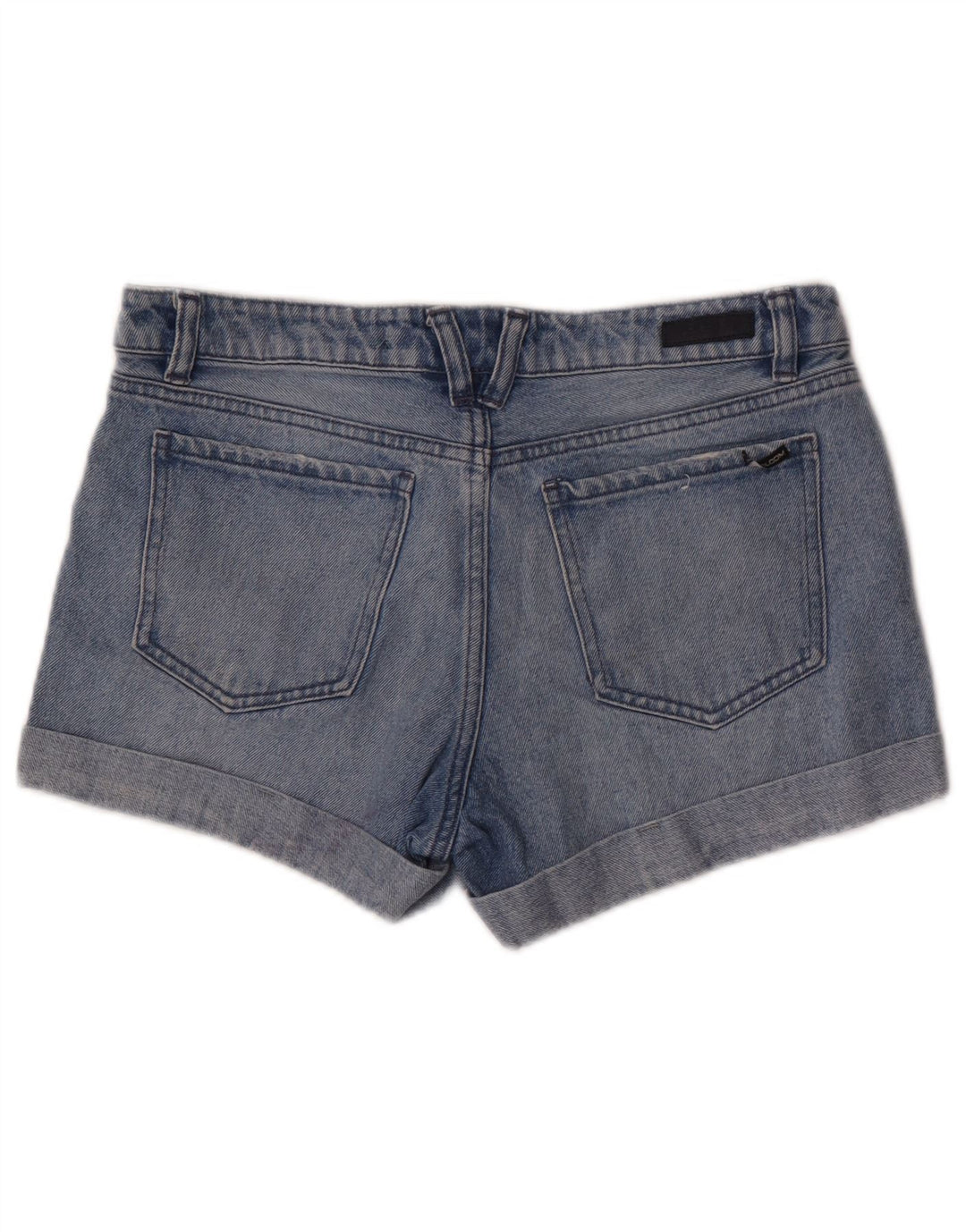 Volcom Womens Boyfriend Fit Distressed Denim Shorts W28 Medium Blue Cotton