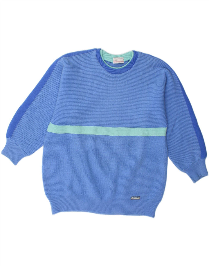 COLMAR Womens Crew Neck Jumper Sweater IT 44 Medium Blue Colourblock Wool Vintage Colmar and Second-Hand Colmar from Messina Hembry 