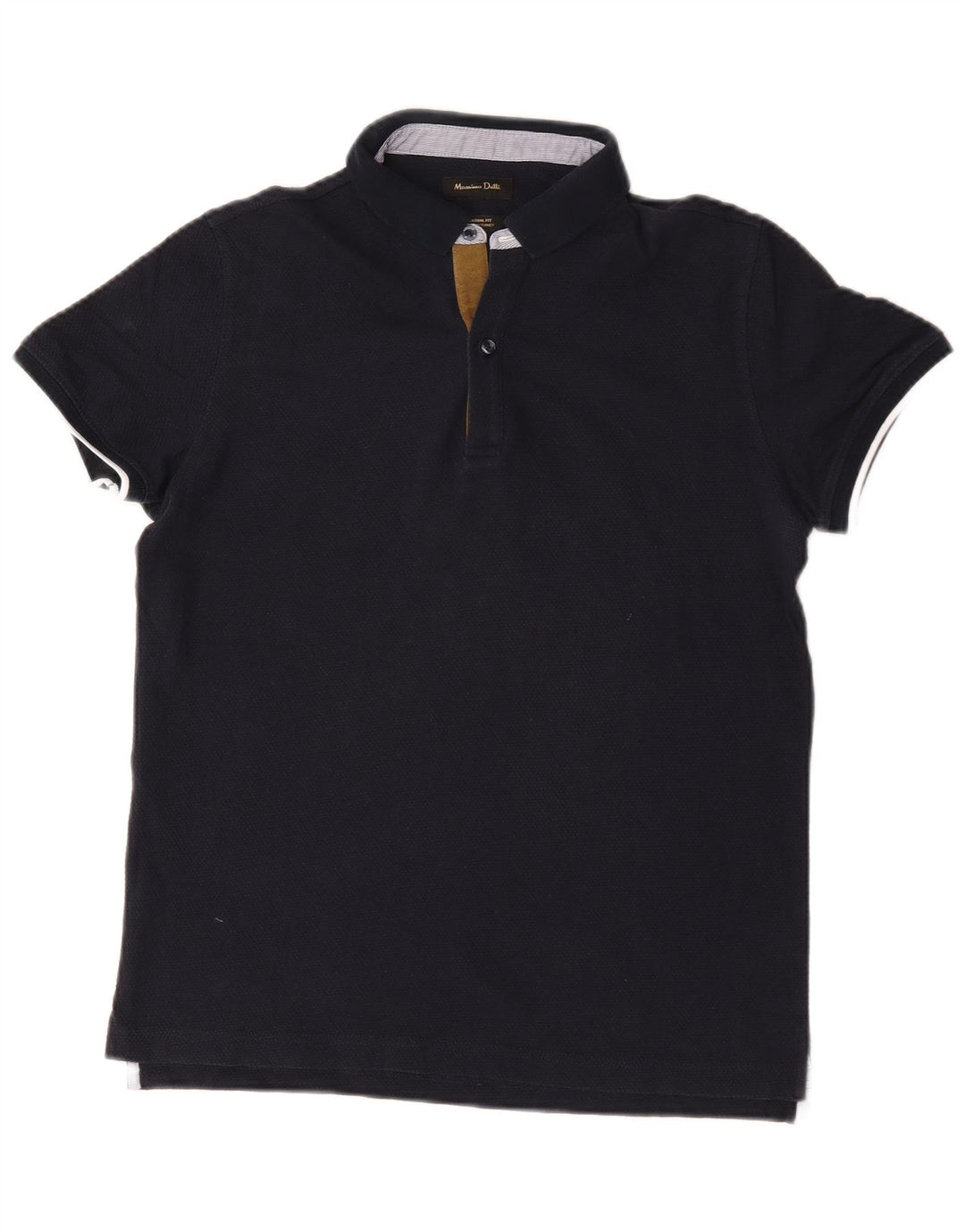 Massimo Dutti Mens Casual Fit Polo Shirt Medium Navy Blue Cotton