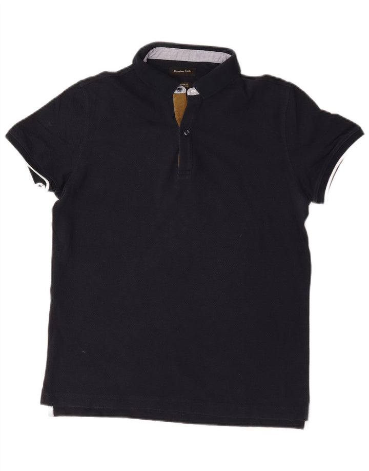 Massimo Dutti Mens Casual Fit Polo Shirt Medium Navy Blue Cotton