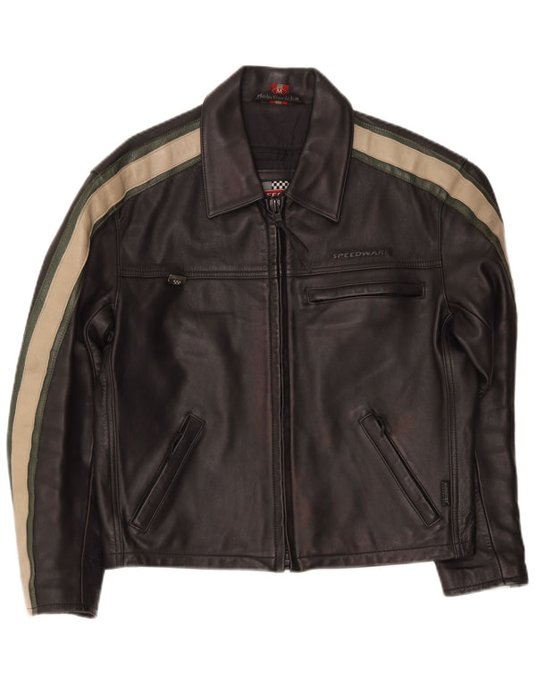 Hein Gericke Mens Leather Biker Jacket UK 38 Medium Black Colourblock