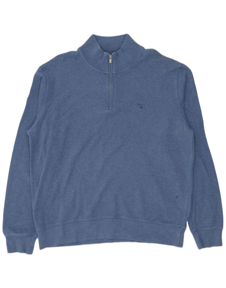 GANT Mens Zip Neck Sweatshirt Jumper 3XL Blue Cotton