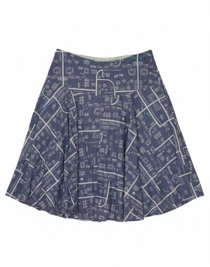 White Stuff Damen grafischer A-Linien-Rock UK 12 Medium W30 Blaue Baumwolle
