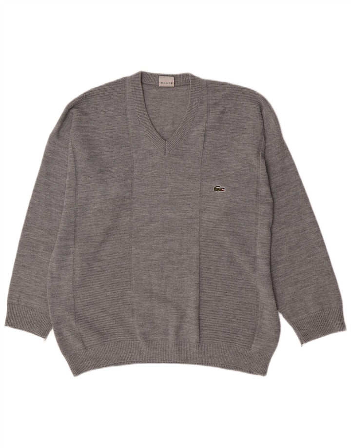 Lacoste Mens V-Neck Jumper Sweater 2XL Grey Cotton