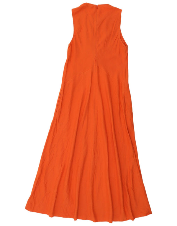 Zara Vestido Acampanado Sin Mangas para Mujer UK 42 Lino Naranja Mediano