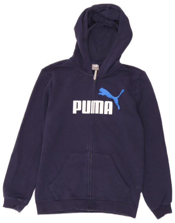 Puma Boys Graphic Zip Hoodie Sweater 13-14 Years Navy Blue Cotton