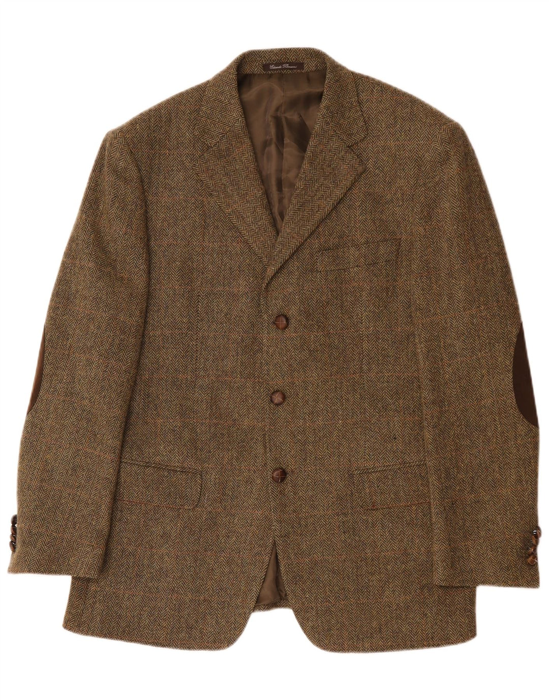 Vintage Mens 3 Button Blazer Jacket IT 52 XL Khaki Herringbone Wool