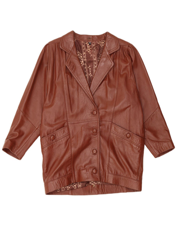 Vintage Womens Oversized Leather Coat UK 14 Medium Brown Leather