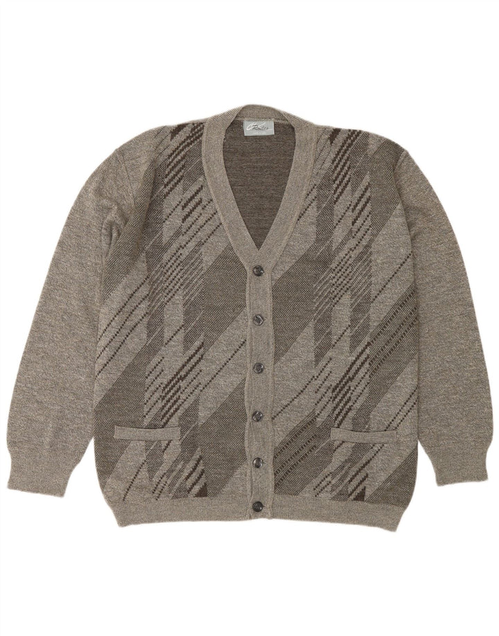 Rodes Mens Cardigan Sweater XL Grey Geometric Wool
