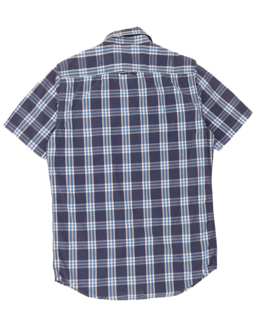 SUPERDRY Mens Short Sleeve Shirt Small Navy Blue Check Cotton